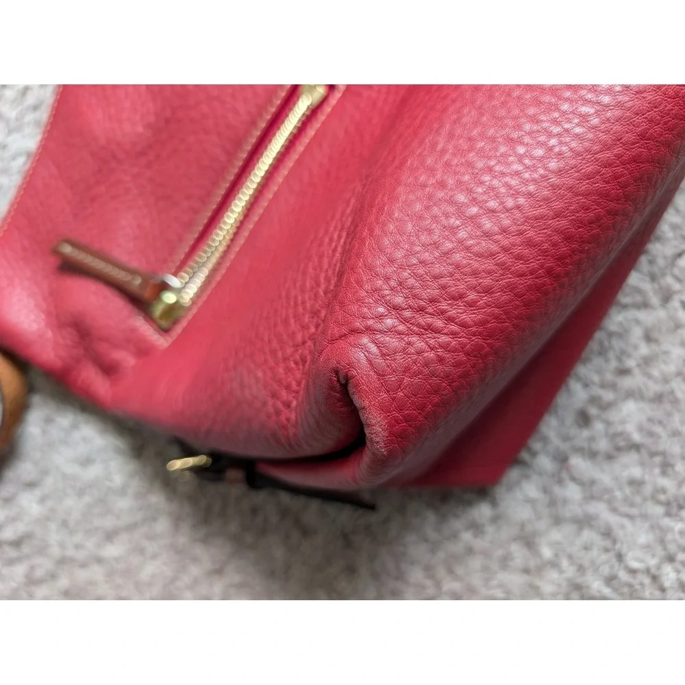 Dooney & Bourke, Red Pebbled Leather Hobo Bag, Slouchy, Brown Braided Strap